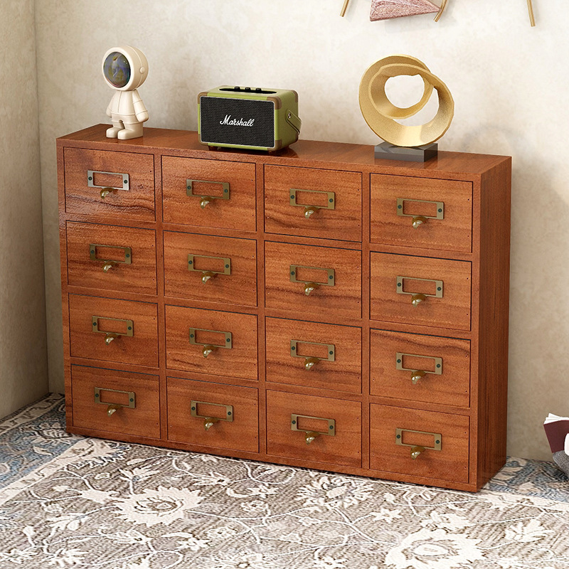 Caja de almacenamiento de té de cajón de madera vintage caja de joyería de escritorio caja de organización de joyería multi-capa rectangular pequeño gabinete