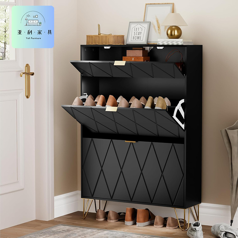 Three-Fold Shoe Cabinet with Rotating Drawers, Export-Grade Panel Shoe Cabinet, Narrow Slim Shoe Cabinet, Rustic Freestanding Shoe Cabinet Three-Fold Shoe Cabinet with Rotating Drawers, Export-Grade Panel Shoe Cabinet, Narrow Slim Shoe Cabinet, Rustic Freestanding Shoe Cabinet
