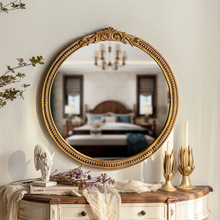 復古橢圓歐式藝術衛浴浴室鏡家居玄關掛鏡子衛生間牆面雕花裝飾鏡