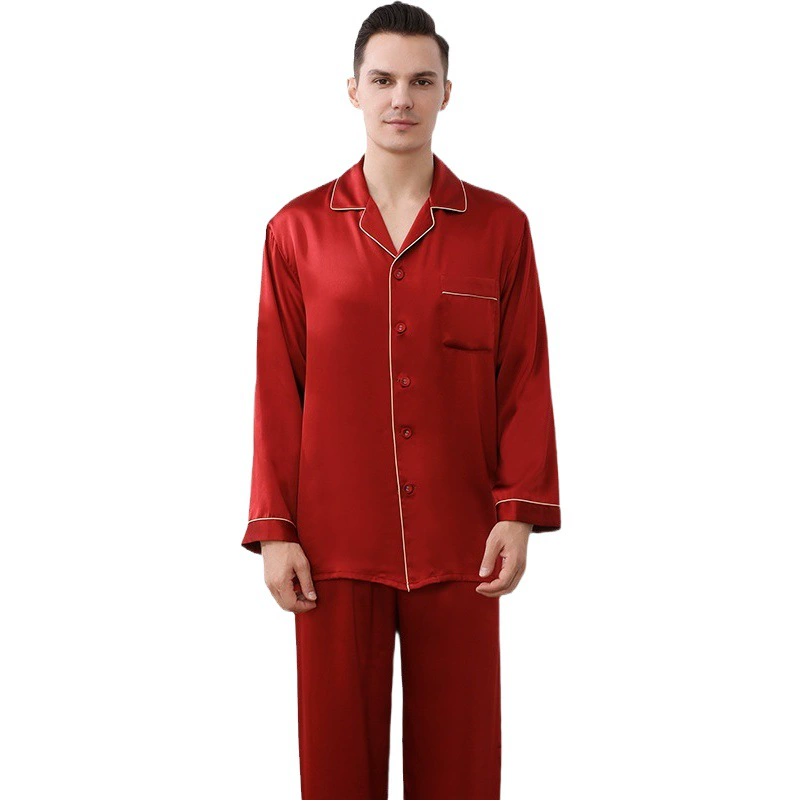 Тяжелая шелковая пижама 19 мм, Мужская на весну и лето, 100% шелк тутового дерева, домашняя одежда из двух частей с длинным рукавом