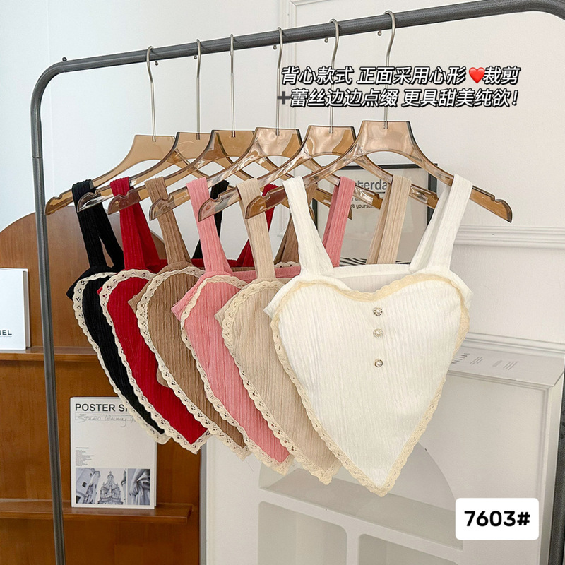 Sweet Spice Girl All-match Lace Camisole with One-piece Fixed Cup Bubble Pure Beautiful Back Top Sweet Spice Girl All-match Lace Camisole with One-piece Fixed Cup Bubble Pure Beautiful Back Top