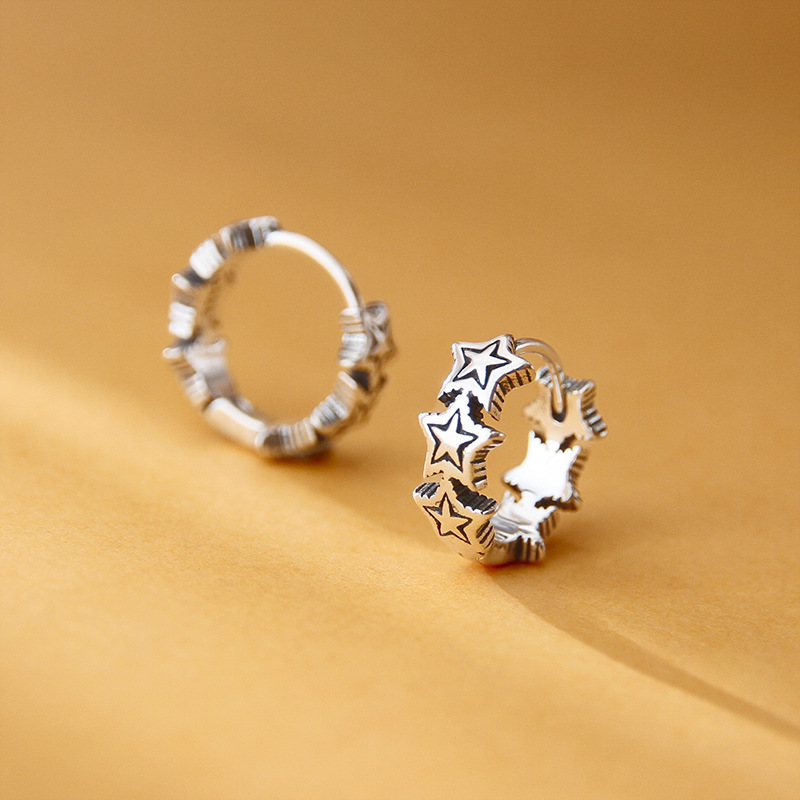 Pendientes de Plata de Ley 925 pendientes retro estrella de cinco puntas pendientes personalizados de moda de estilo coreano pendientes de nicho de las mujeres