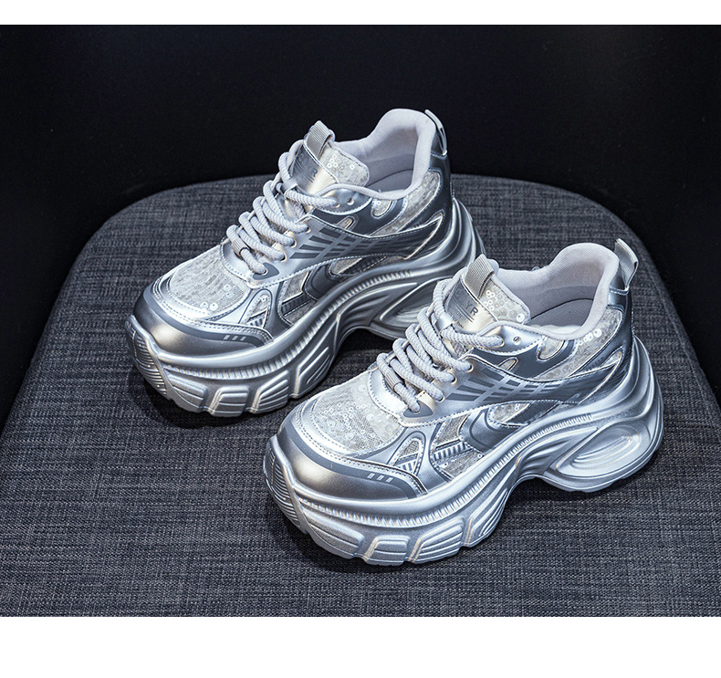 Giày sneaker chunky đế dày độn cao bên trong nữ phong cách thể thao thời trang mùa hè 2025 — M2832 màu đỏ, M2832 màu be, M2832 màu bạc chi tiết 30
