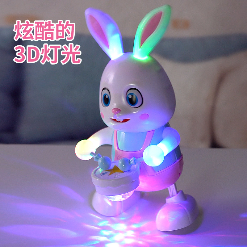 A generation of electric dance light up rabbit toys can sing can dance drum small rabbit stalls wholesale