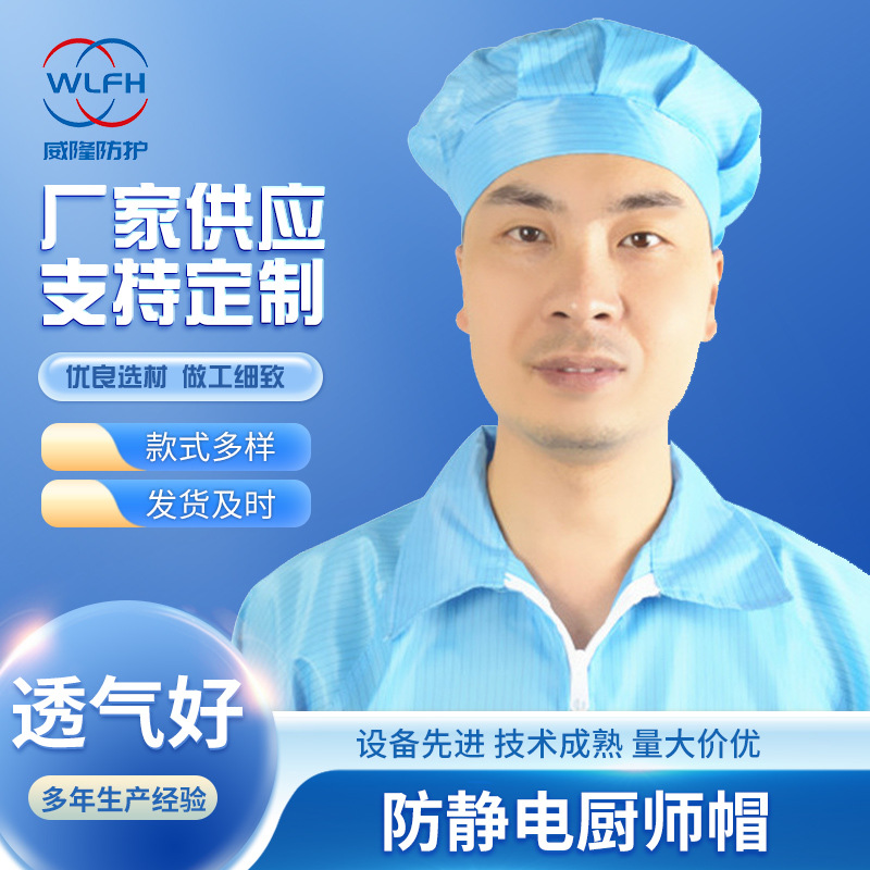 工厂批发涤沦布防静电厨师帽无尘食品车间防尘帽静电服工作帽