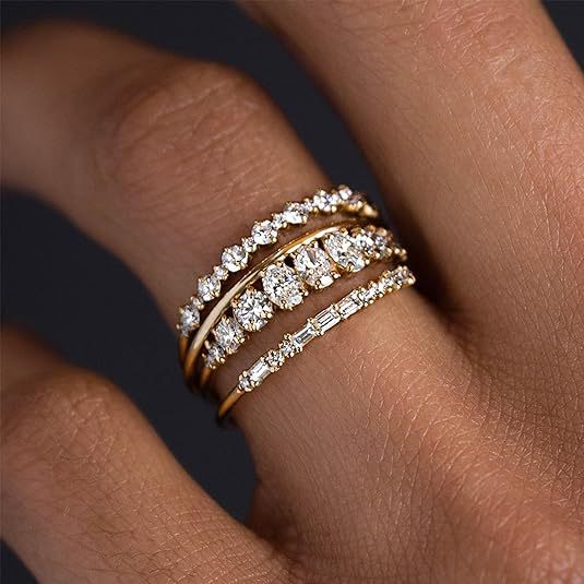 Amazon New Jewelry European and American Fashion Diamond-encrusted Zircon Four-piece Engagement Anniversary Luxury Jewelry Ring Set