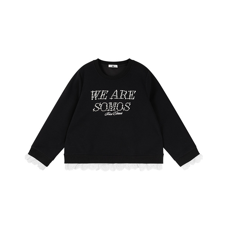 烟台双天服装2025秋大码胖mm女装圆领钉珠字母蕾丝花边卫衣W-251|undefined