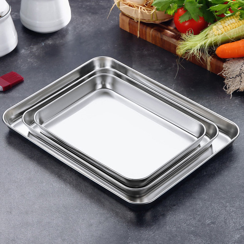 Stainless steel square plate wholesale rectangular flat barbecue tray restaurant spare dish plate rice noodle steamer plate wholesale