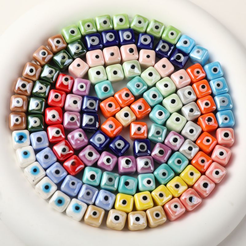 Glazed eye box ceramic high temperature firing loose beads handmade DIY accessories necklace bracelet earrings accessories jewelry