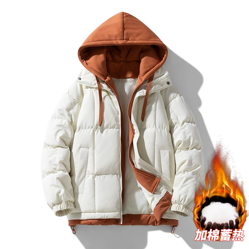 Winter set with hood, short cap, keep warm down jacket, oversize, increased thickness