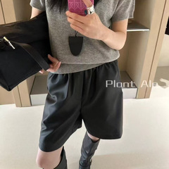 早秋新款松紧腰复古皮裤一时髦博主风柔软仿羊皮休闲短裤女E6237