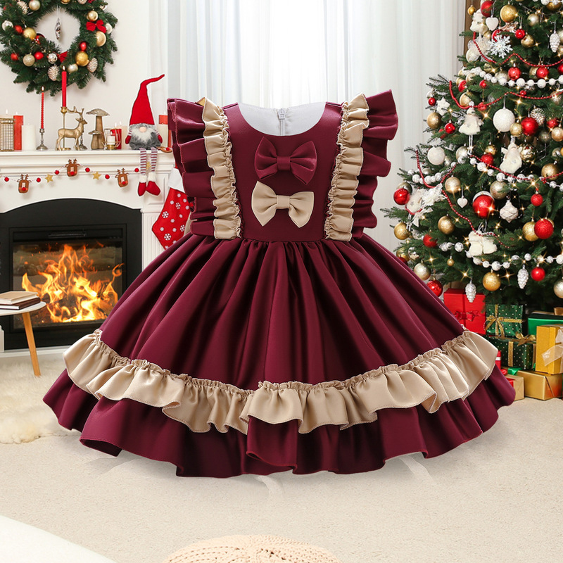 Cross-Border Christmas New One-Year-Old Baby Princess Dress Lolita Bow Cute and Sweet Dress