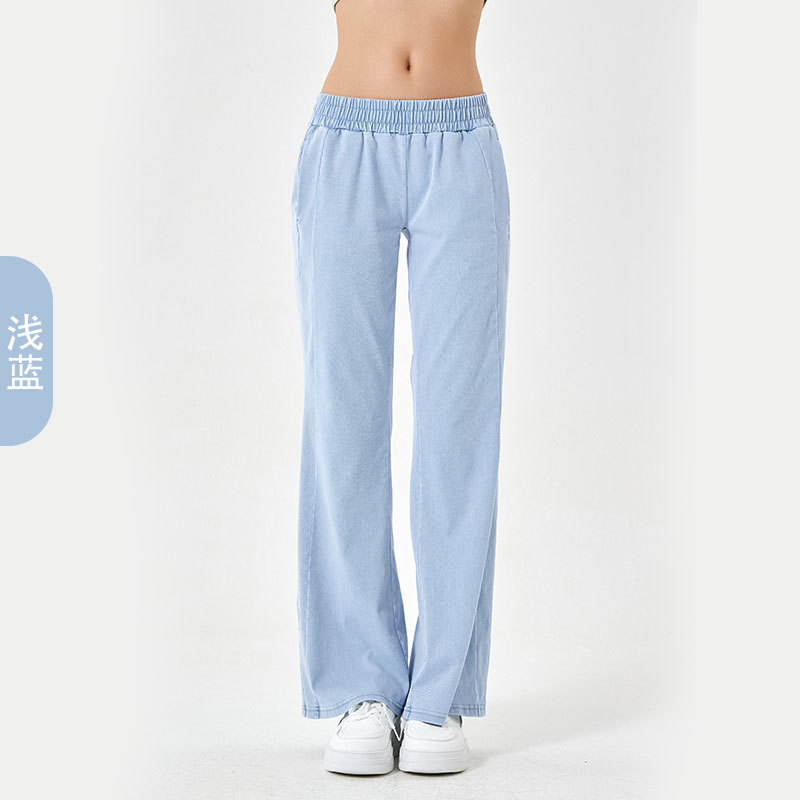 Otoño y invierno nuevos pantalones jeans holgados de cintura alta para mujeres de doble bolsillo elástico pantalones deportivos casuales de fitness