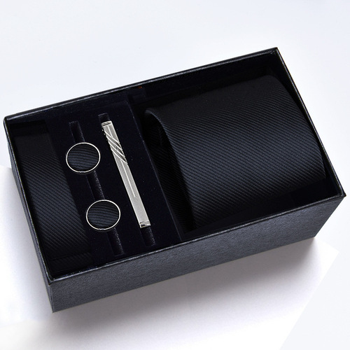 Gift box] Men's five-piece tie suit, LOGO formal business 8cm striped black wedding groom