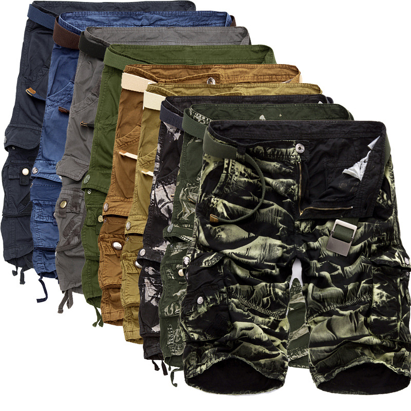 2025 New Men's Cargo Shorts Multi-Pocket Casual Camouflage Medium Pants Men's Sports Morning Running Casual 5-Point Pants