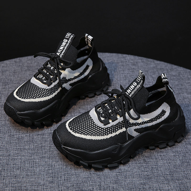 New Women's Shoes Spring and Summer Platform Shoes Fly-woven Breathable Mesh Casual Women's Shoes Fashion All-match Height-increasing Women's Shoes