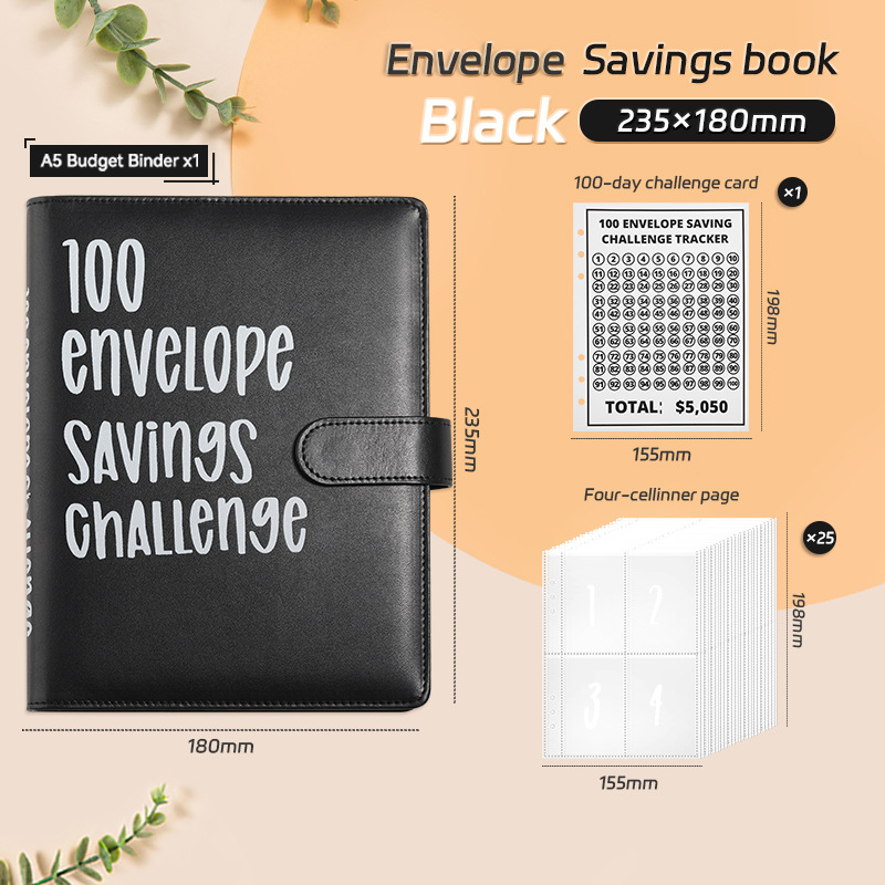 Libro de hojas sueltas especial transfronterizo Desafío de 100 días Libro de ahorro Cuaderno de ahorro 1-100 sobre de efectivo Película de tarjeta al por mayor