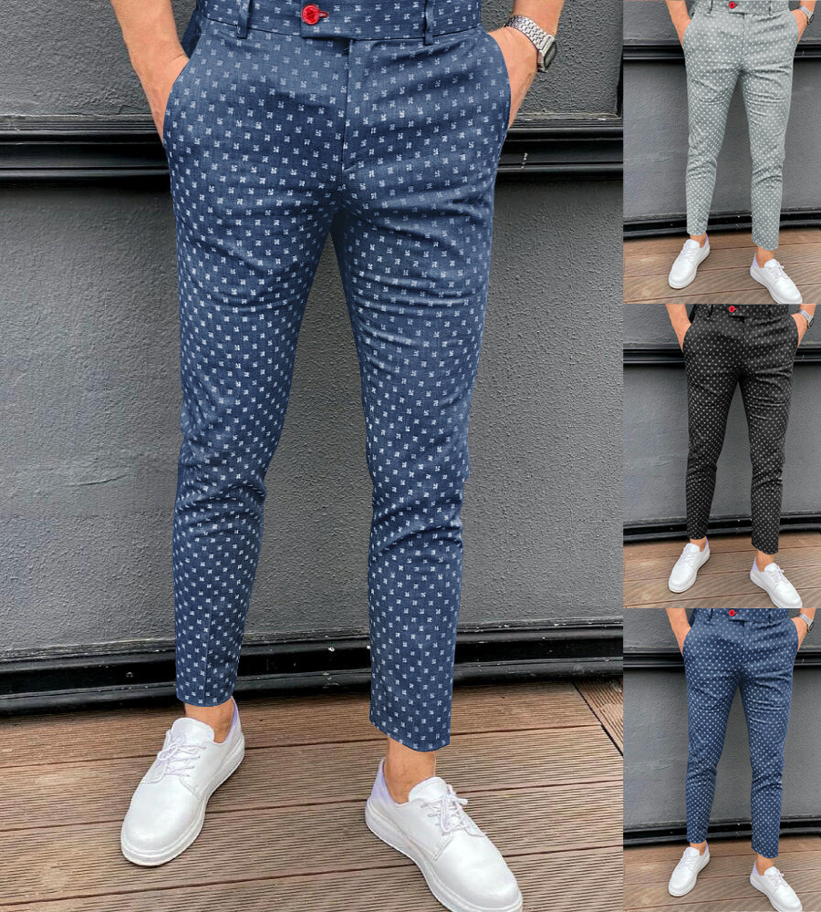 Pantaloni da completo da uomo nuovi Pantaloni formali da lavoro di alta qualità con stampa a pois Pantaloni casual slim fit da uomo_voghion.com