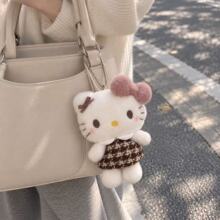 中古摩卡条纹格子kt猫毛绒玩偶包包挂件可爱hellokitty钥匙扣公仔