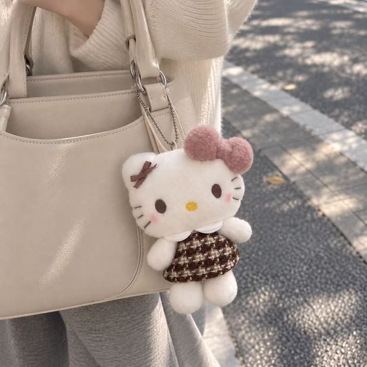 中古摩卡条纹格子kt猫毛绒玩偶包包挂件可爱hellokitty钥匙扣公仔