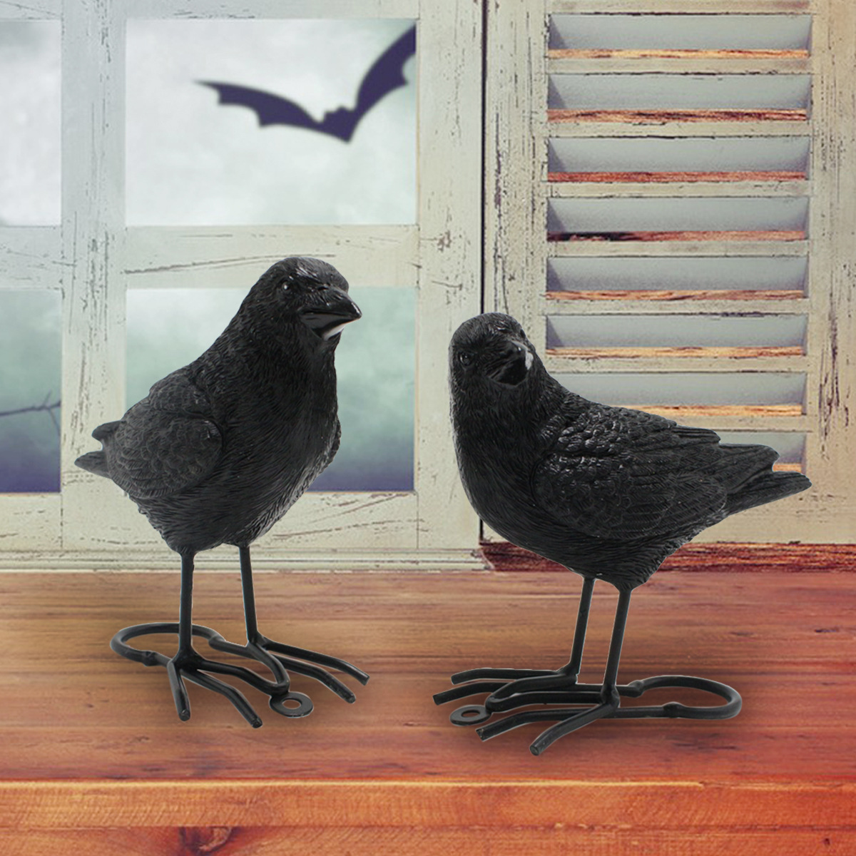  Halloween New Crow Set Two Resin Ornaments Simulation Crow Ghost Festival Party Desktop Garden Decoration Now
