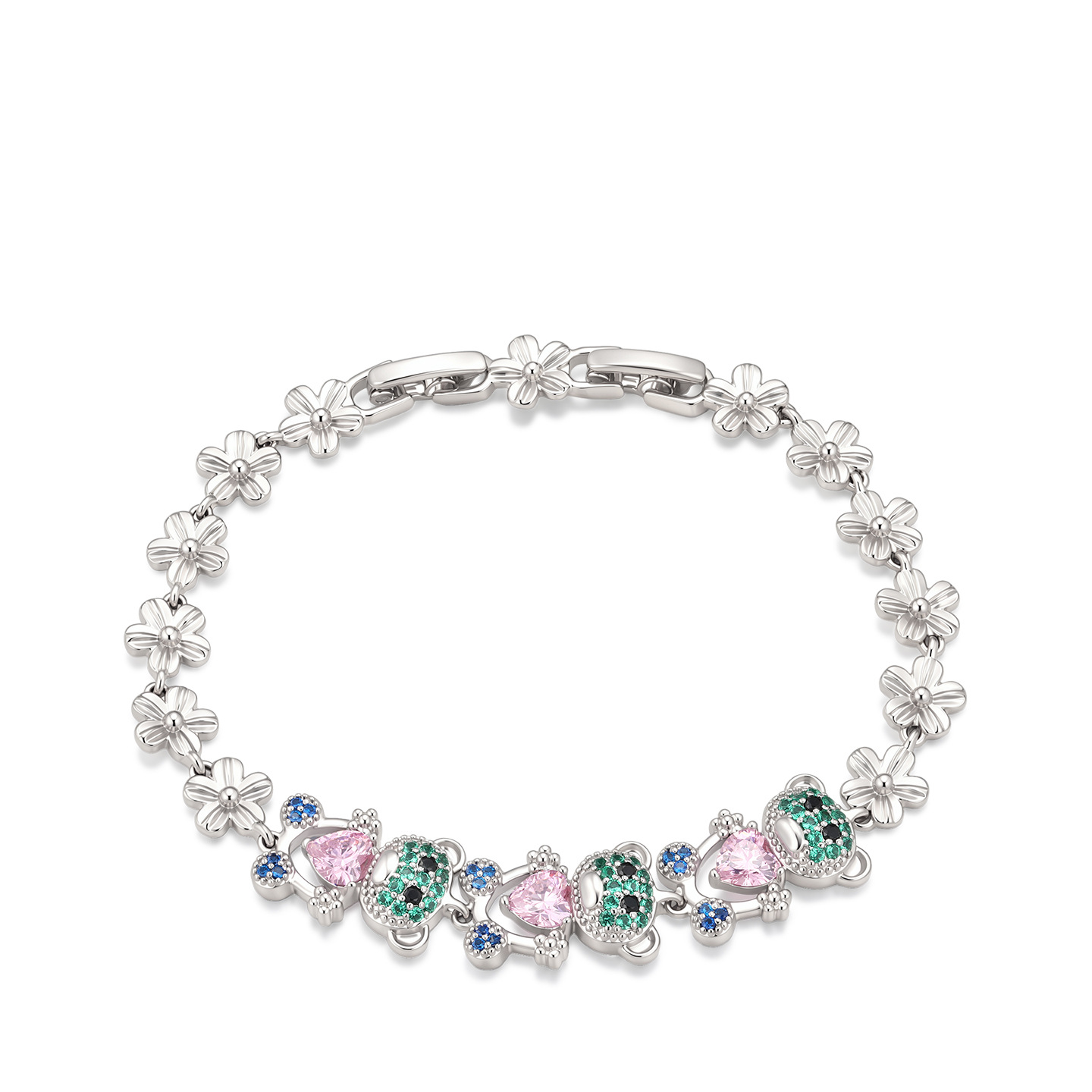 Pulsera de Oso y Flores de Aleación Galvanizada para Mujer