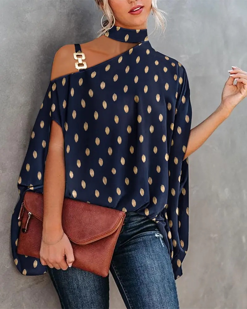 2022 estación independiente deseo Amazon popular verano Halter Batwing manga camisa impresa camisa de las mujeres ropa de mujer