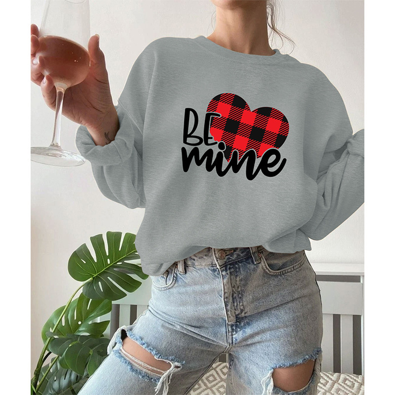 Felpa con cappuccio a maniche lunghe con scollo tondo da donna autunnale Be Mine, top stampato casual versatile_voghion.com