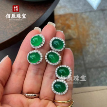 天然高冰透白月光玉髓耳钉女新款鸽子蛋高级感帝王绿新中式耳饰