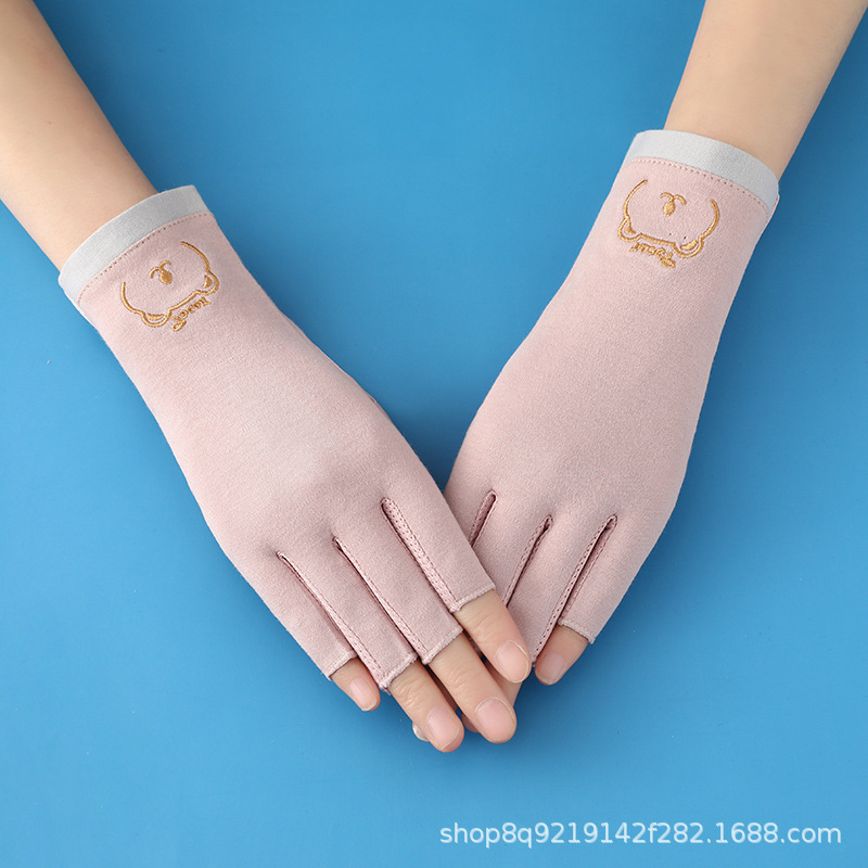 Summer pure cotton half-finger gloves, sun protection, anti-slip, breathable, finger-exposed gloves, cycling, driving, thin half-finger gloves for spring and summer