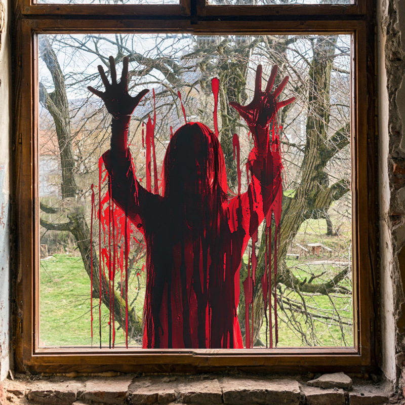 Halloween Painted Bloodstained Silhouettes Home Background Wall Door and Window Decoration Wall Stickers Self-Adhesive Foreign Trade Cross-Border Sales
