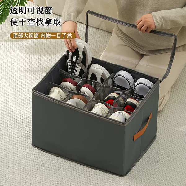 Cross-border storage box, foldable fabric dustproof shoe storage box with lid, multifunctional compartmented miscellaneous storage box
