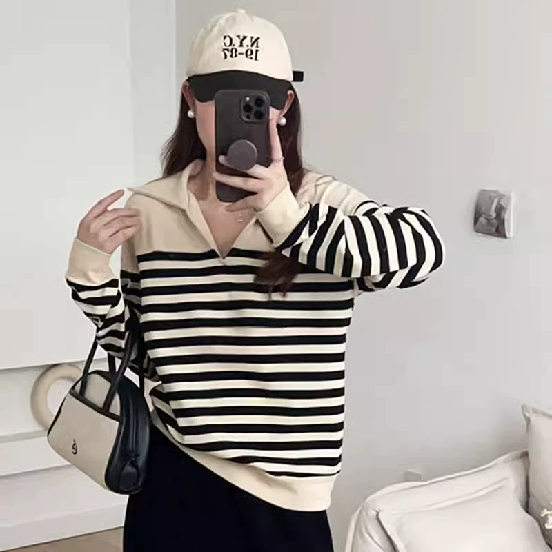 Материнская одежда для послеродового периода, модный стиль с полосатым воротником и горизонтальной молнией, топ для кормления с длинными рукавами 2307