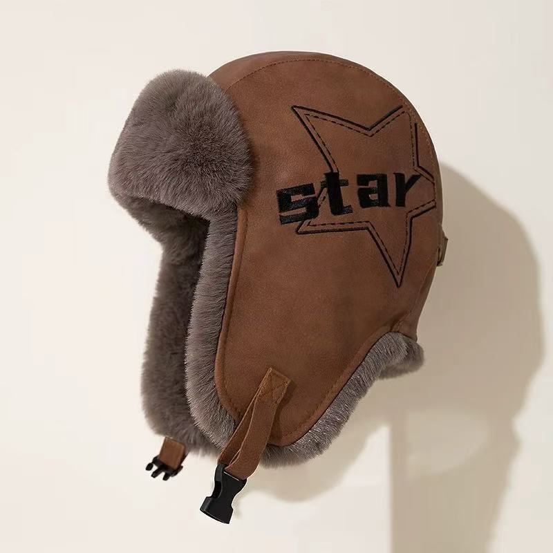 Vintage Leather Motorcycle Aviator Hat for Men and Women, Winter Fleece-Lined Thickened Pilot Hat, Warm Cycling Ear Protection Hat, Trendy Vintage Leather Motorcycle Aviator Hat for Men and Women, Winter Fleece-Lined Thickened Pilot Hat, Warm Cycling Ear Protection Hat, Trendy