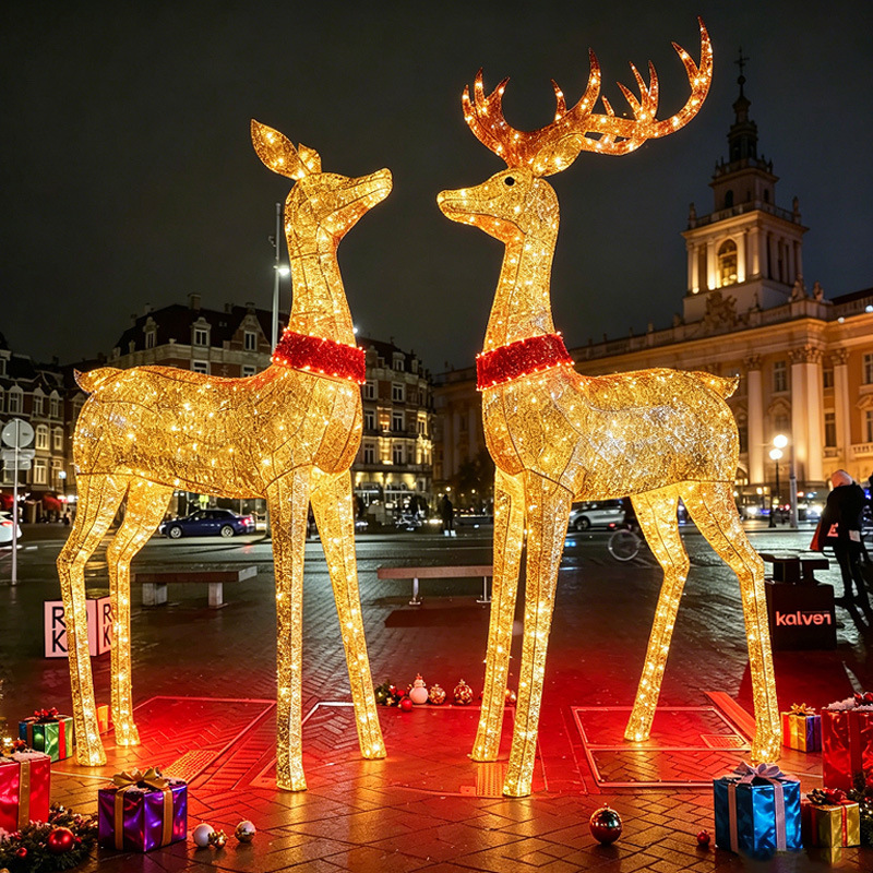 Giant Glowing Male and Female Christmas Deer with Free Shipping for Outdoor Decoration, Cross-Border Christmas Reindeer Iron Art Ornament Shaped Light