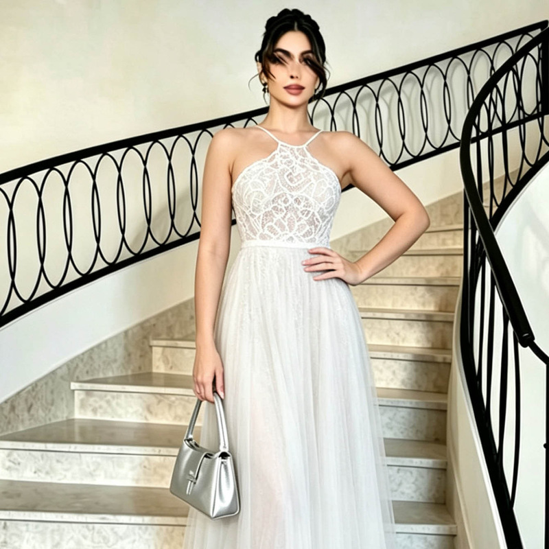 European and American Style Sweet Party Dress, Sheer Strap Long Dress, 2026 Summer New Women's Embroidered Dress