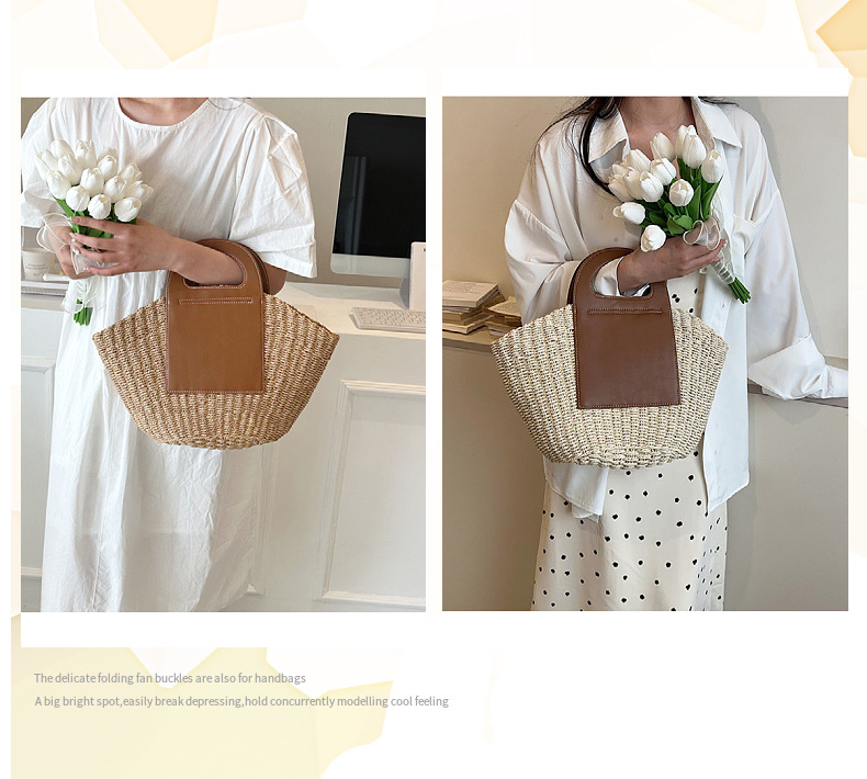 Women's Straw Color Block Vacation Dumpling Shape Open Straw Bag display picture 1
