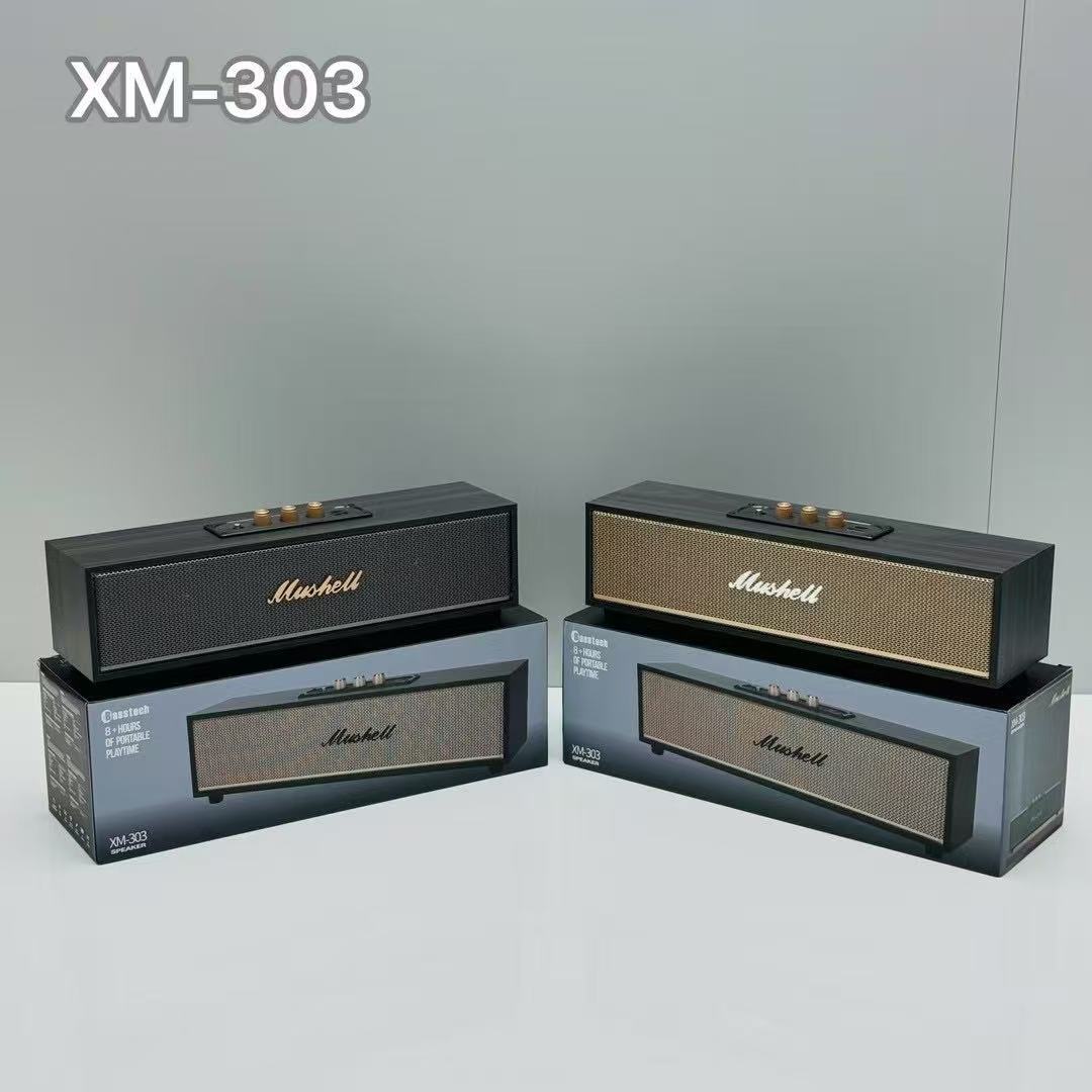 新款XM303复古潮流蓝牙音响木质皮革户外手提重低音炮便携式10W