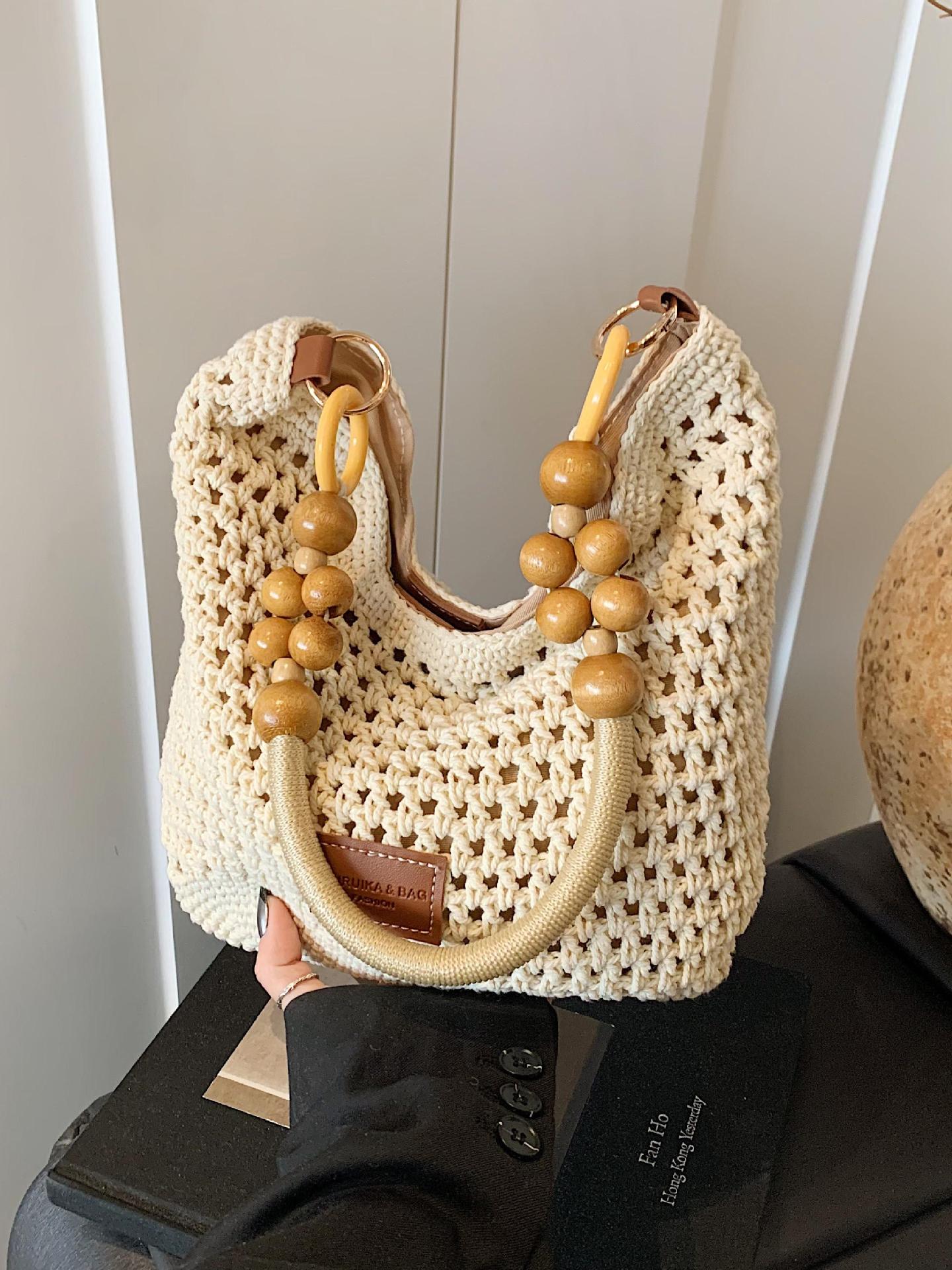 Bolso Tote de Paja Tejida para Playa de Paja Tejida con Diseño Calado para Playa y Vacaciones