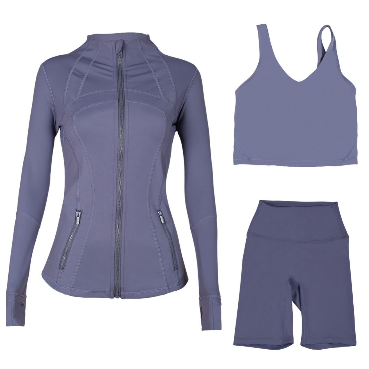Women's 3-Piece Workout Set – Breathable Jacket, U-Back Sports Bra & 5" Shorts For Yoga, Running & Gym (S-Xxxl, 40+ Colors)​_ecoleips.com