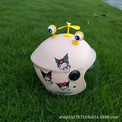 3-13 years old battery car | Motosiklet kaskı (dəbilqə) - mocha-kurome-transparent-long-mirror-yellow-eyes-yellow-windmill
