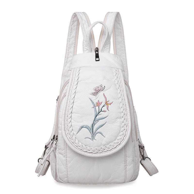 Cross-border Washed Leather Backpack Artistic Guofeng Embroidered Flower Chest Bag Shopping Travel Soft Leather Small Backpack Foreign Trade Women's Bag Cross-border Washed Leather Backpack Artistic Guofeng Embroidered Flower Chest Bag Shopping Travel Soft Leather Small Backpack Foreign Trade Women's Bag