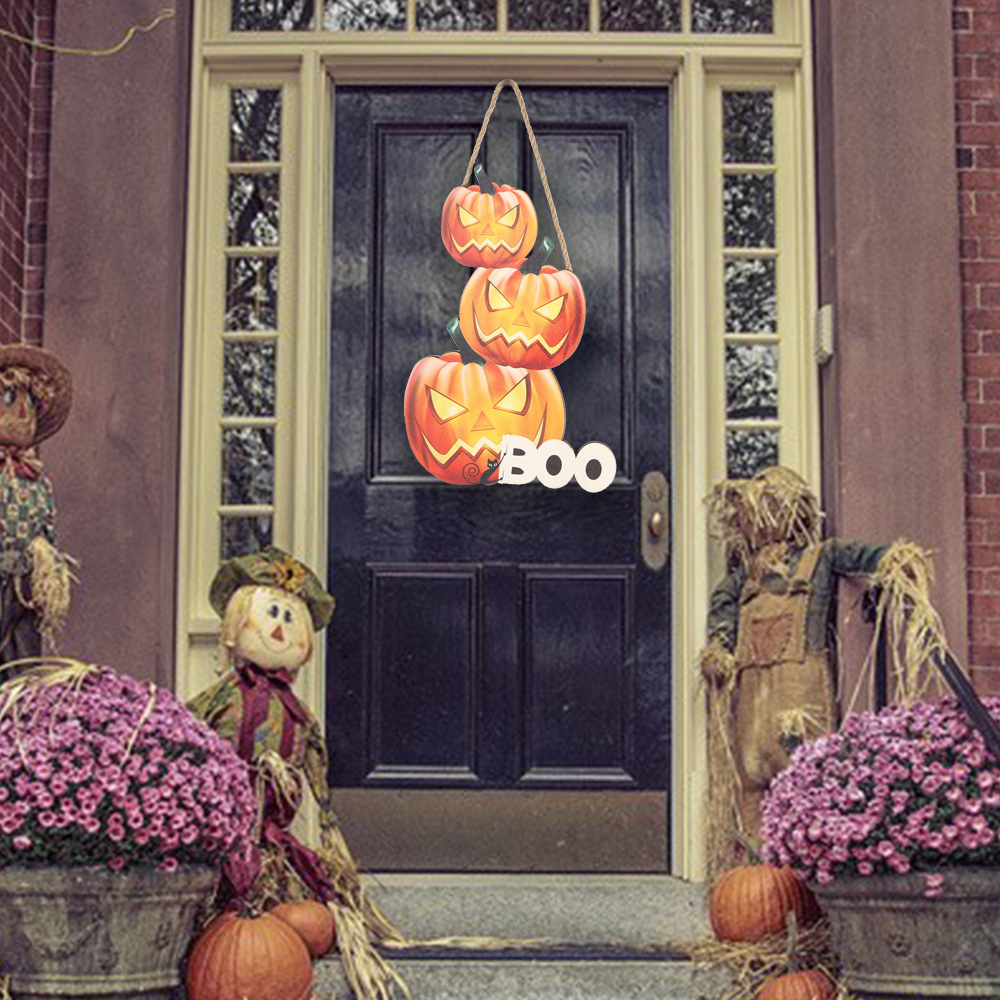 Nuevo cartel de puerta de madera para Halloween 2026, decoración colgante de calabaza fantasma para fiestas y festivales de fantasmas image 1