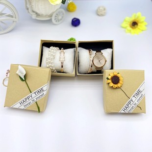 Manufacturer watch box gift box Vintage Kraft paper box with pillow watch box one flower bracelet box hot stamping