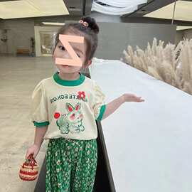 儿童套装2026新款棉质女童卡通t恤可爱宝宝碎花防蚊裤韩版休闲套