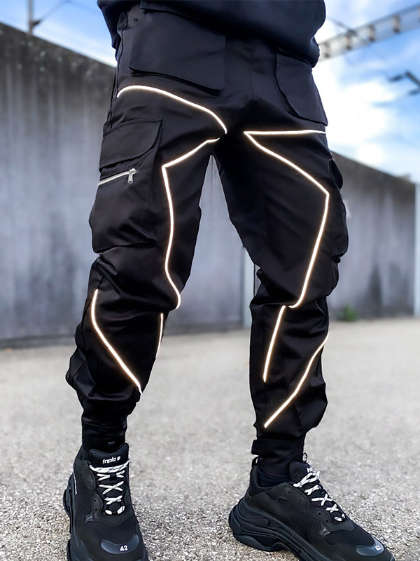 Ropa de hombre para comercio exterior transfronterizo, pantalones casuales de primavera y otoño para hombre, pantalones de trabajo de marca a la moda de estilo coreano, pantalones reflectantes de cintura alta para hombre