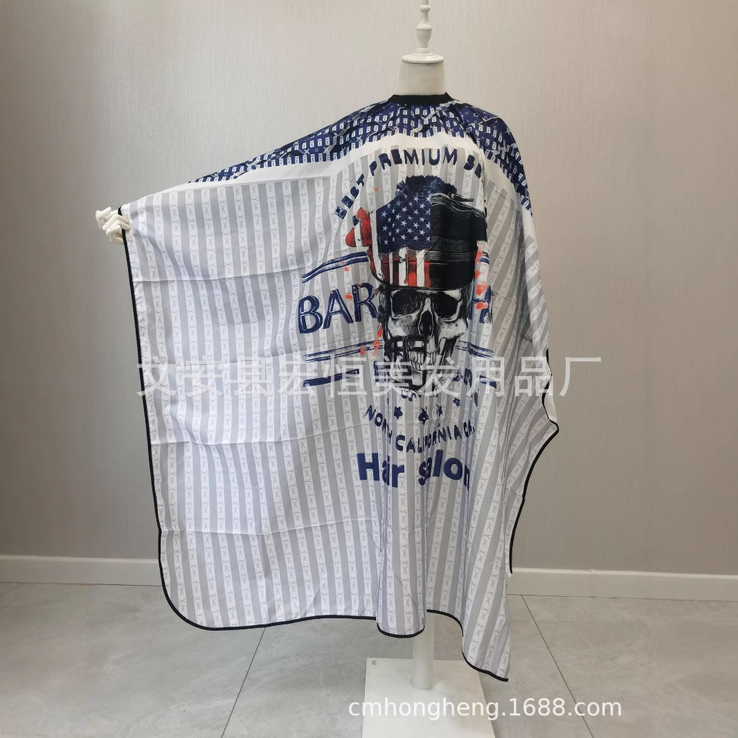 Primavera asiático textil peluquería vintage cabeza de aceite rayado peluquero corte de pelo tela cráneo impresión teñido en caliente tratamiento capilar delantal