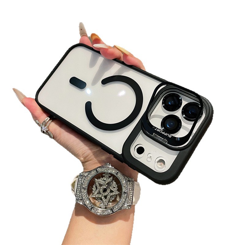 Apple 17Promax Lens Stand Magnetic Phone Case para iPhone 16 con película de lente 15 Case a prueba de caídas