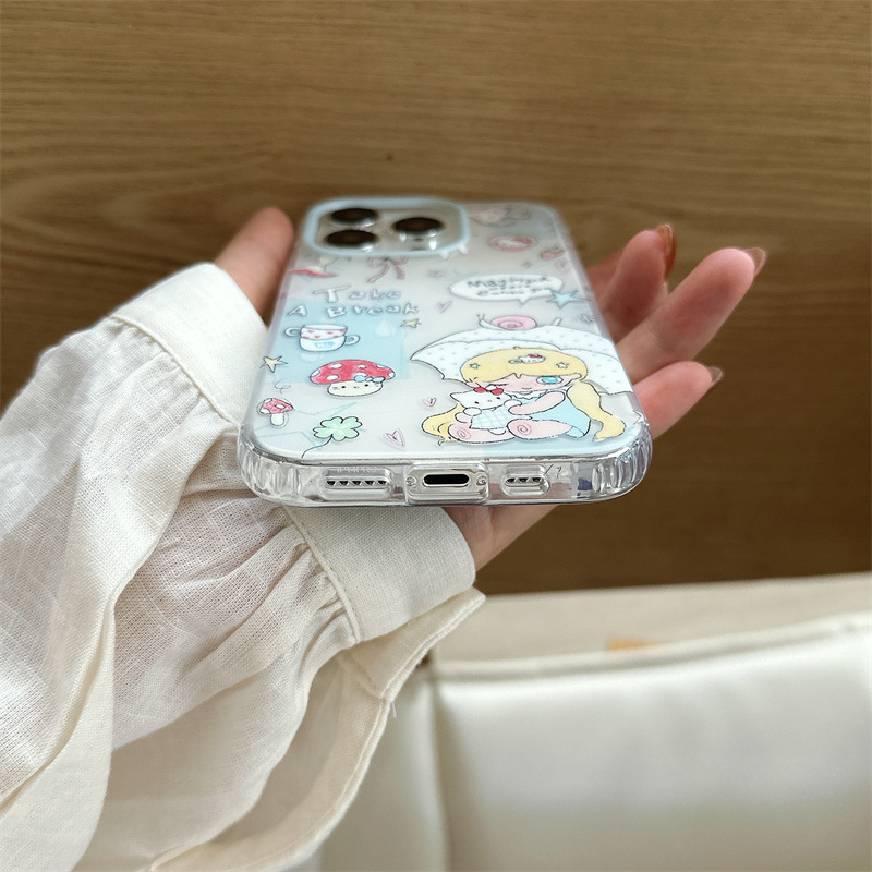可爱蘑菇kitty撑伞女孩苹果17promax手机壳适用16pro双层15promax|undefined