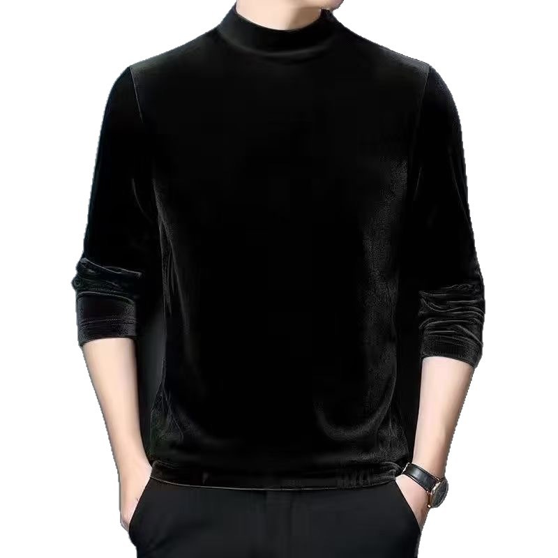 Invierno nuevo terciopelo dorado camiseta de terciopelo para hombres marca de invierno multifuncional cuello medio alto casual camiseta cálida de manga larga para hombres
